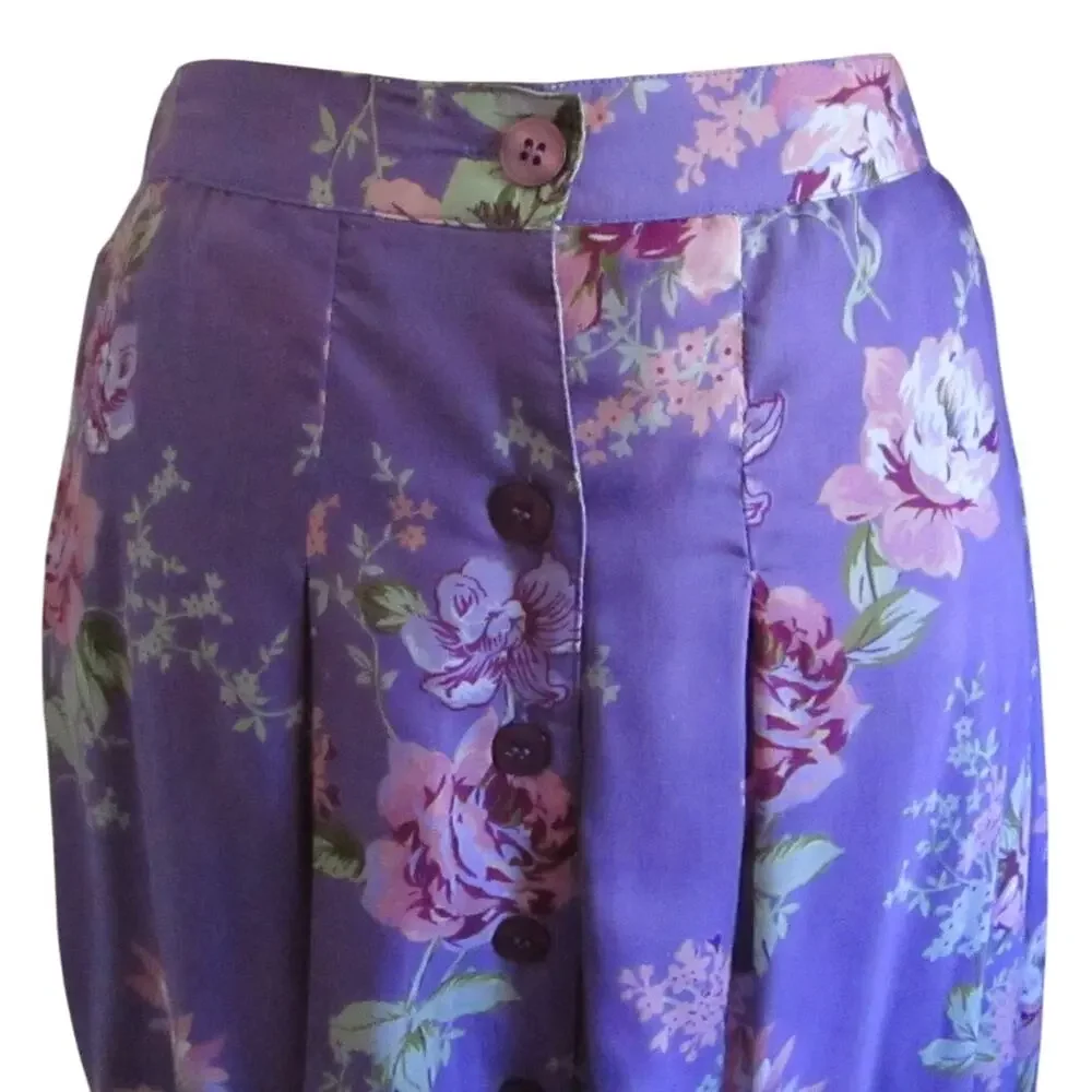 Vintage Lavender Floral Maxi Skirt Cottagecore Button Front L Denim 24/7